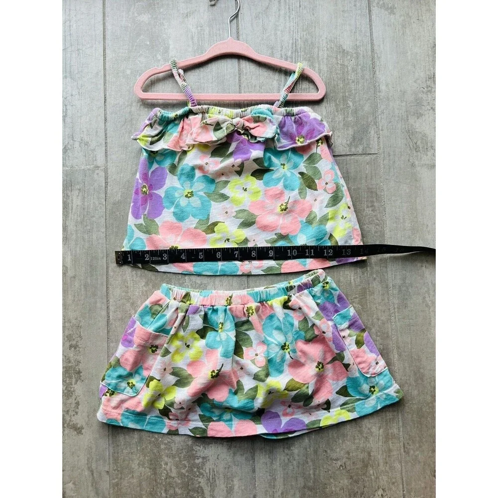 Toddler Baby Girl Bright Neon Hawaiian Floral Tank Top & Skort Outfit Set 24M